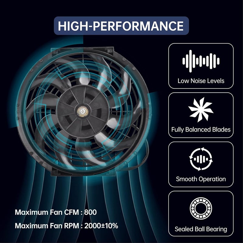 BATONECO 12" Electric Radiator Cooling Fan Thermostat Wiring Switch Relay Kit, 12V Cooling Radiator Fan with 120W 1000 CFM Slim High Performance Universal (Black) - Image 4